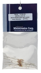 Miniatronics 12-300-05 Standard Light Emiting Diodes (LEDs) 1/8" 3mm Diameter White Pkg(5)