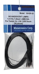 Miniatronics 18-025-20 Micro Miniature Lamps 1.5V 25mA 1.2mm Diameter Clear Pkg 20