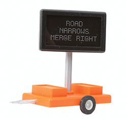 Miniatronics O Mobile Highway Sign w/3v DC Transformer Road Narrows Merge Right