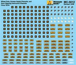 Microscale 5012 HO Freight Car Data Wheel Inspecton Dots & Excess Height Placards 1978+