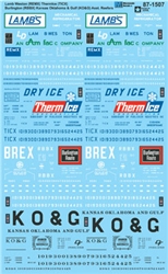 Microscale 601507 N Railroad Decal Set Reefers Lamb Weston REMX Thermice TICX CB&Q RBBX Kansas Oklahoma & Gulf