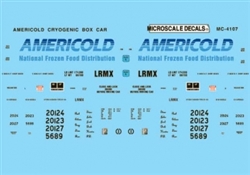 Microscale 604107 N Railroad Decal Set Americold Cryogenic Box Car 1993+