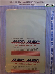 Microscale 604111 N Railroad Decal Set Maryland MARC GP40WH-2 Diesel 1994+
