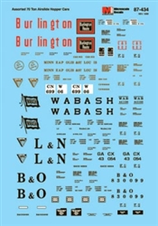 Microscale 60434 N Railroad Decal Set Baltimore & Ohio/L&N/Minneapolis & St. Louis/Wabash 70-Ton Airslide Hopper 1960-70