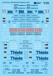 Microscale 60828 N Railroad Decal Set Tank Cars Engelhard SCM Chemicals Thiele 40' Cars 1975+
