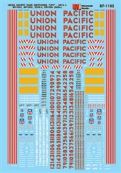 Microscale 871102 HO Railroad Decal Set Union Pacific GP&MP15 SW1500 SD38-2 w/ UPY Reporting Marks and Stripes