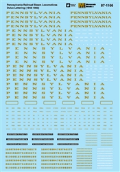 Microscale 871166 HO Pennsylvania PRR Dulux Gold Lettering for Steam Locomotives 1948-1960