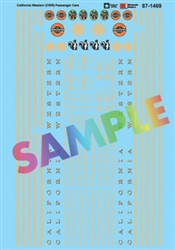 Microscale 871469 HO Railroad Decal Set California Western CWR Skunk Train Passenger Cars w/Stripes, Logos & Numbers