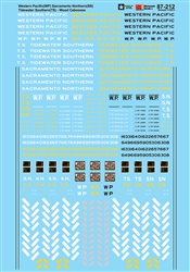 Microscale 87212 HO Railroad Decal Set Western Pacific Sacramento Northern SN Tidewater Southern TS Wood Cabooses