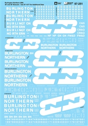 Microscale 87251 HO Burlington Northern BN Lettering Boxcars, Open Hoppers, Gondolas, etc. (1970-1989)