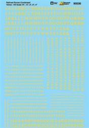 Microscale 90036 HO Alphabets & Numbers Condensed Roman Yellow