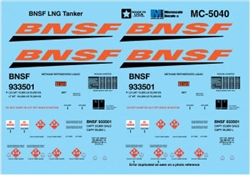 Microscale MC5040 HO Railroad Decal Set BNSF Railway Liquefied Natural Gas Tank Car