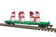 MTH 70-76070 O Christmas Flatcar Green W/ Lighted Snowmen