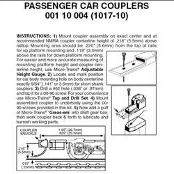 Micro-Trains 110004 N Passenger Car Couplers (for use with 1017 & 1018 trucks) ASSEMBLED 10 Pair Bulk Pack