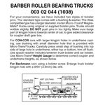 Micro Trains 003 02 044 N Barber Roller Bearing Trucks With Long Extended Couplers 1 Pair
