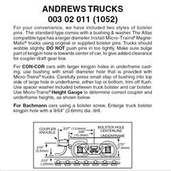 Micro-Trains 325011 N Brown Andrews Trucks W/ Short Extension Magne-Matic Couplers ASSEMBLED 10 Pair Bulk Pack