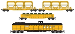 Micro Trains 983 02 277 N Baggage-RPO 3 Flatcars Catenary MOW Car Set Pennsylvania Railroad MOW yellow black