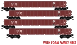 Micro Trains 993 00 198 N 50' 15-Panel Fixed-End Gondola 4-Pack in Foam Nest BNSF Railway