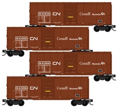 Micro Trains 993 00 214 N 40' Single Door Boxcar 4-PackFoam Nest No Roofwalk Canadian National #429004, 429049, 429053, 429245 