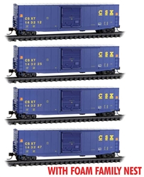 Micro Trains 993 00 220 N 50' Boxcar with 10' Door No Roofwalk 4-Pack Foam Nest CSX