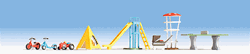 Noch 14814 HO Playground Accessories Ping-Pong Table Monkey Bars Slide Tent Baby Carriage Roller Bicycle Etc