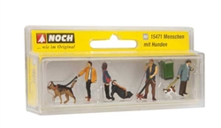 Noch 15471 HO People with Dogs 4 of Each 1 Garbage Can