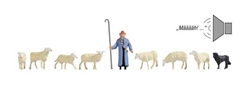 Noch 15748 HO Sheep and Shepherd 1 Shepherd, 1 Dog, 7 Sheep
