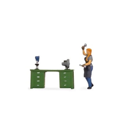 Noch 16515 HO At Work #1 Tiny Scenes Figure and Workbench