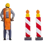 Noch 16521 HO Road Construction Tiny Scenes Figure and 2 Traffic Pylons