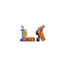 Noch 16526 HO Warehouse Work #2 Tiny Scenes Figure Dolly and Crates