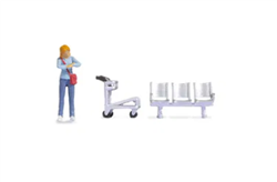 Noch 16528 HO On the Platform #1 Tiny Scenes Figure 2 Seat Rows and Luggage Cart