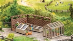 Noch 66805 HO In the Garden Laser-Cut Kit Greenhouse 2 Cold Frames Pergola