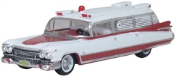 Oxford 87CM59001 HO 1959 Cadillac Miller-Meteor Ambulance Assembled White Red