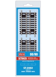 Peco ST-2002 HO Code 100 Nickel Short Straight Setrack 3-1/8" Pkg 4 