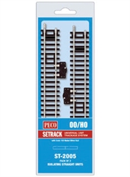 Peco ST-2005 HO Code 100 Nickel Isolating Straight w/Cutout Switch Setrack 6-5/8" Pkg 2