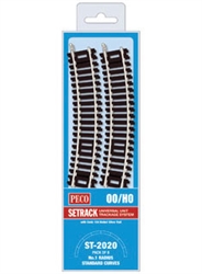 Peco ST-2020 HO Code 100 Nickel Standard 22.5 Degree Curved Section Setrack 14-5/8" 1st Radius Pkg 8