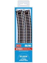Peco ST-2035 HO Code 100 Nickel Standard 22.5 Degree Curved Section Setrack 22-1/2" 4th Radius Pkg 8
