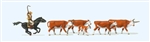 Preiser 10159 HO Riding Cowboy and 5 Longhorn Cattle