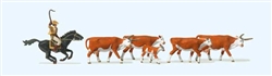 Preiser 10159 HO Riding Cowboy and 5 Longhorn Cattle