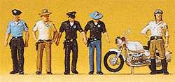 Preiser 10370 HO USA Police & Motorcycle 5 Officers 1 Motorcycle