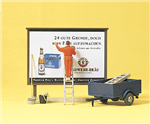 Preiser 10526 HO Working People Worker On Ladder, Putting Up Poster, Hoarding, Trailer