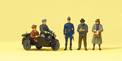 Preiser 10565 HO Pedestrians Pedestrians Passengers & Motorcycle w/Sidecar