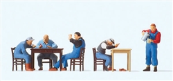 Preiser 10601 HO US Railway Personnel on Break 5 Workers w/Tables & Chairs
