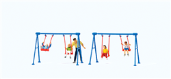 Preiser 10630 HO Children on Playground Swings 4 Children, Father, 2 Swing Sets