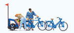 Preiser 10635 HO Family Getting Ready for Bicycle Ride Mother Father Toddler 2 Bikes & Baby Trailer