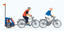 Preiser 10638 HO Family on Bicycle Trip 2 Riders w/Bikes & Baby Trailer