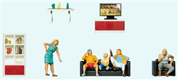 Preiser 10649 HO Family Watching Television 5 Figures & Living Room Furniture