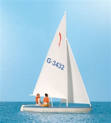 Preiser 10676 HO Korsar Sailboat w/Sailor Sails Up White Red Blue Kit