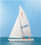 Preiser 10677 HO Korsar Sailboat w/2 Sailors Sails Up White Red Blue Kit