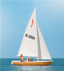 Preiser 10681 HO Korsar Sailboat w/4 Sailors Sails Up White Red Blue Kit